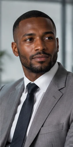 Portrait masculin aux cheveux courts, veste grise — visage généré par IA